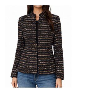 Jones New York tweed-style jacket/blazer hook/eye closure black & gold SZ 4